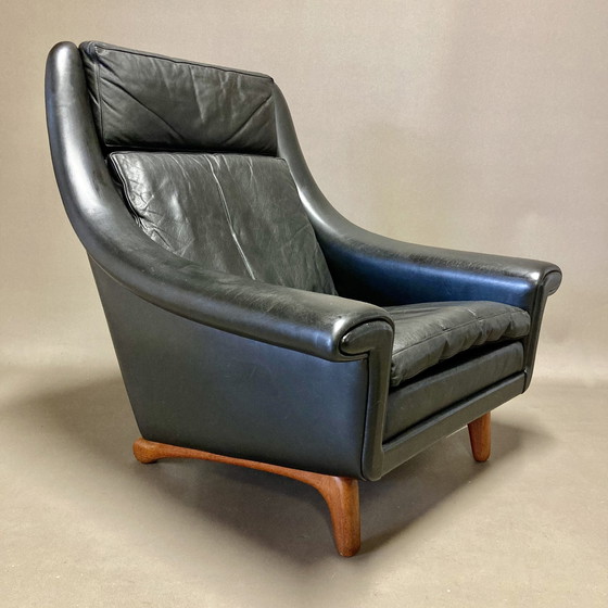 Image 1 of Aage Christiansen Scandinavian Design Armchair Black Leather 1950.