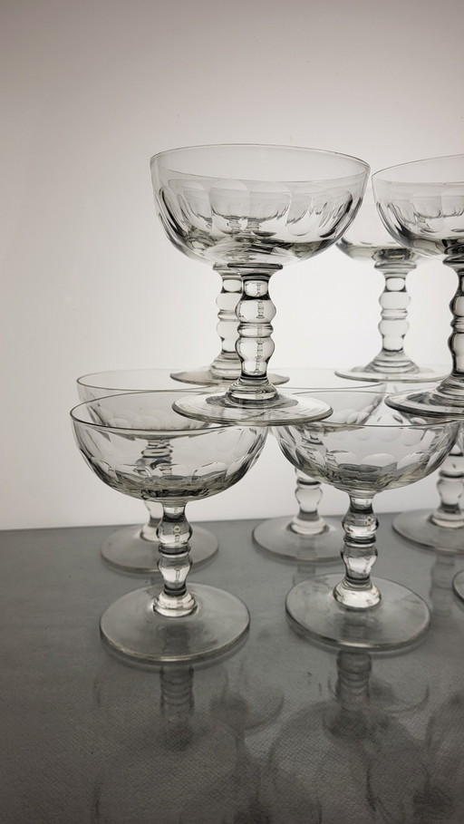 10 Champagne Cups In Blown Glass From the 19th Century