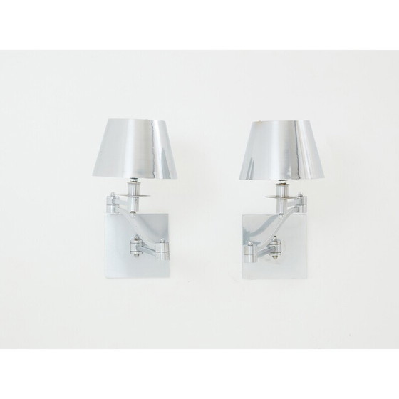 Image 1 of Coppia di applique vintage in acciaio spazzolato per Maison Charles, 1960