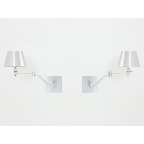 Image 1 of Coppia di applique vintage in acciaio spazzolato per Maison Charles, 1960