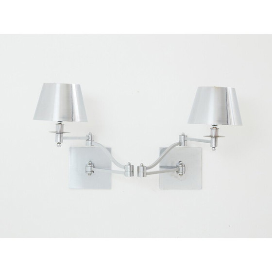 Image 1 of Coppia di applique vintage in acciaio spazzolato per Maison Charles, 1960