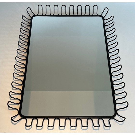 Image 1 of Pair of vintage black lacquered metal mirrors, 1980