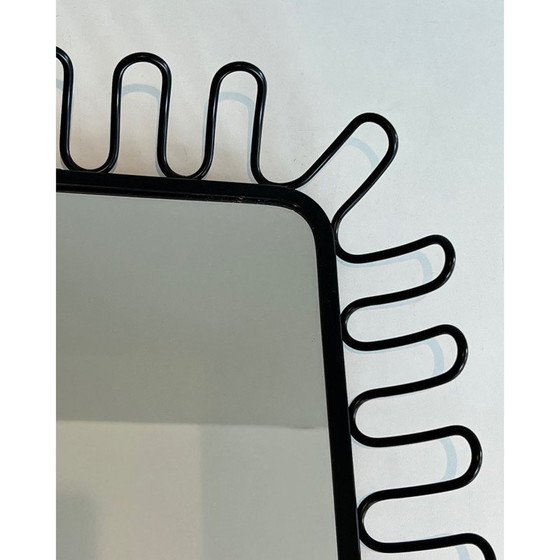 Image 1 of Pair of vintage black lacquered metal mirrors, 1980