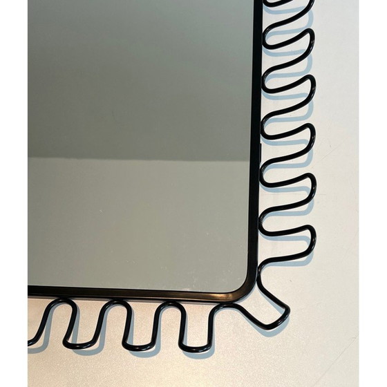 Image 1 of Pair of vintage black lacquered metal mirrors, 1980