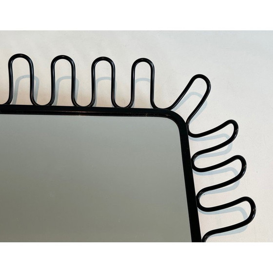 Image 1 of Pair of vintage black lacquered metal mirrors, 1980