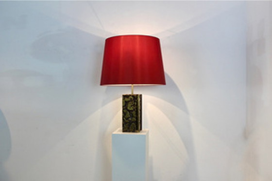 Image 1 of brutalist metal sculptured table lamp