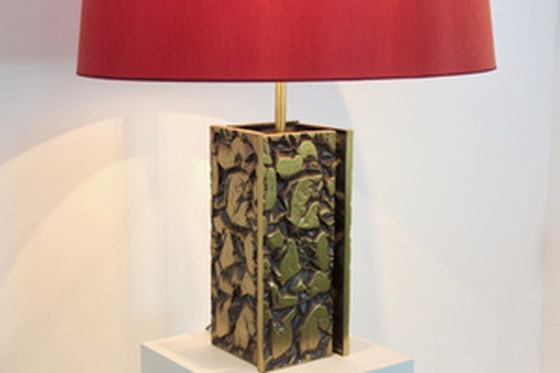 Image 1 of brutalist metal sculptured table lamp