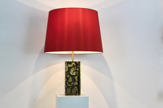 Image 1 of brutalist metal sculptured table lamp