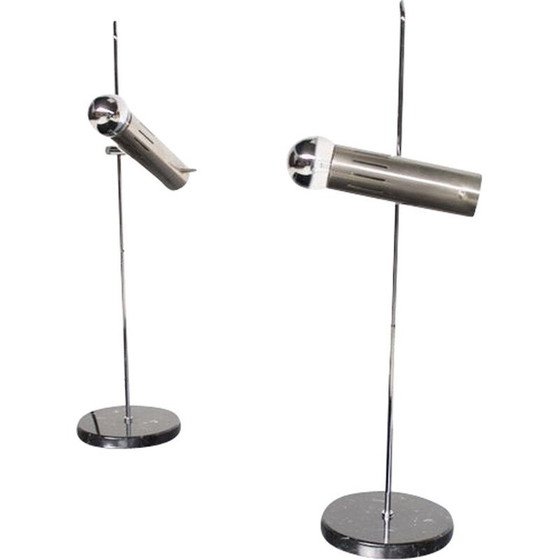 Image 1 of Pair of vintage lamps model A4 in steel and marble by Alain Richard, 1950