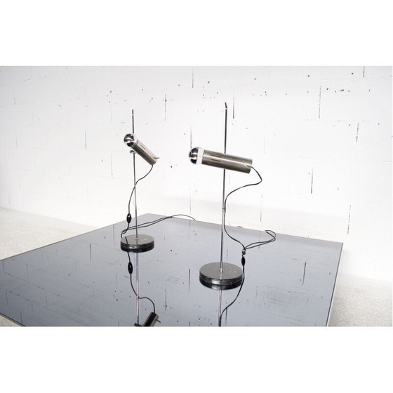 Image 1 of Pair of vintage lamps model A4 in steel and marble by Alain Richard, 1950
