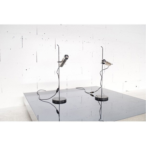 Image 1 of Pair of vintage lamps model A4 in steel and marble by Alain Richard, 1950