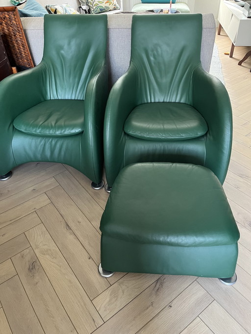 Montis Loge Armchairs With 1 Footstool Dark Green