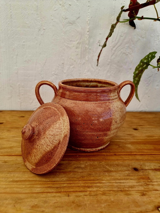 Antique Stoneware Pot With Lid