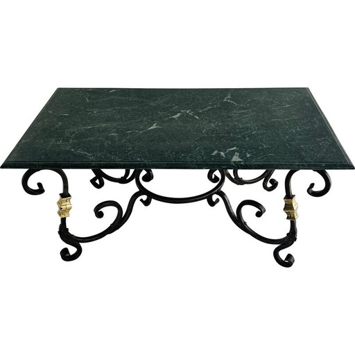 Vintage iron, brass and marble coffee table by Raymond Subes