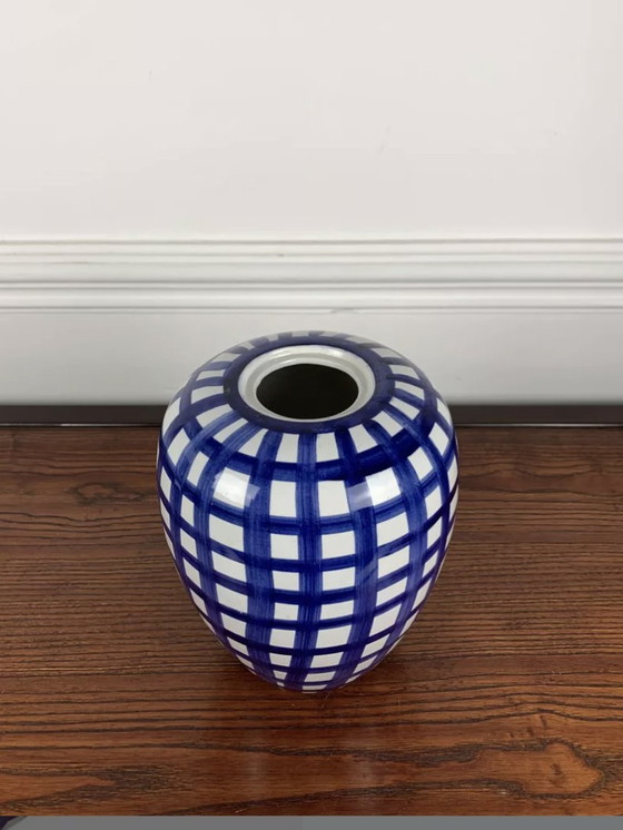 Image 1 of Hand-Painted Blue & White Ceramic Vase