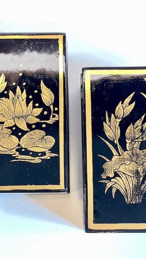 Image 1 of Vintage Lacquered And Gilded Wooden Boxes