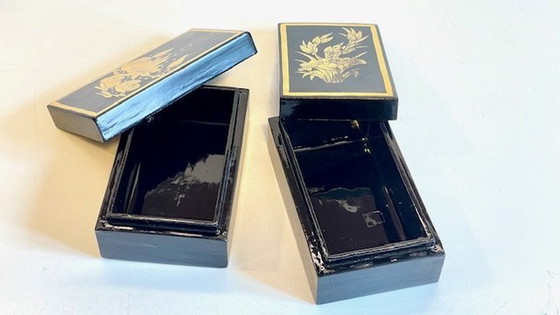 Image 1 of Vintage Lacquered And Gilded Wooden Boxes