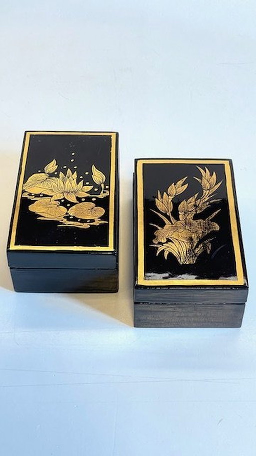 Vintage Lacquered And Gilded Wooden Boxes