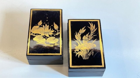 Image 1 of Vintage Lacquered And Gilded Wooden Boxes