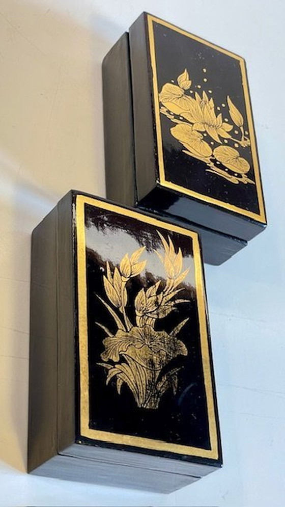Image 1 of Vintage Lacquered And Gilded Wooden Boxes