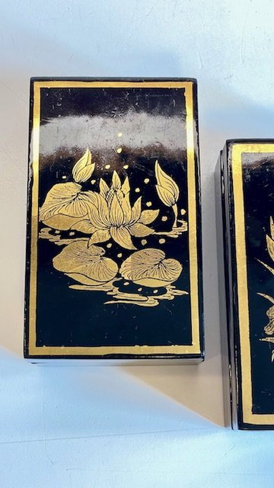 Image 1 of Vintage Lacquered And Gilded Wooden Boxes