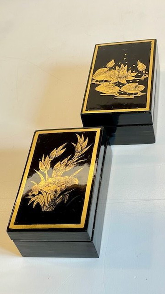 Image 1 of Vintage Lacquered And Gilded Wooden Boxes