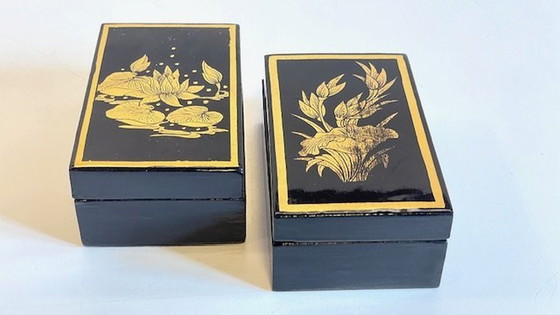 Image 1 of Vintage Lacquered And Gilded Wooden Boxes