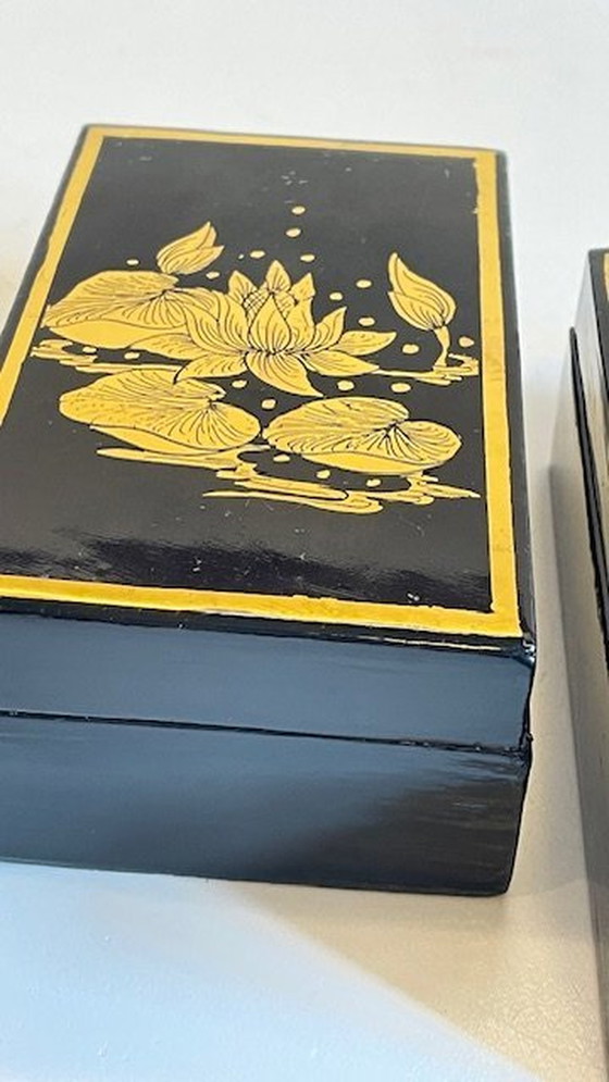 Image 1 of Vintage Lacquered And Gilded Wooden Boxes