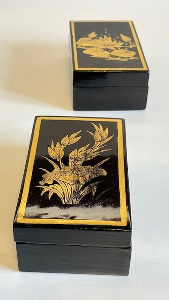 Image 1 of Vintage Lacquered And Gilded Wooden Boxes