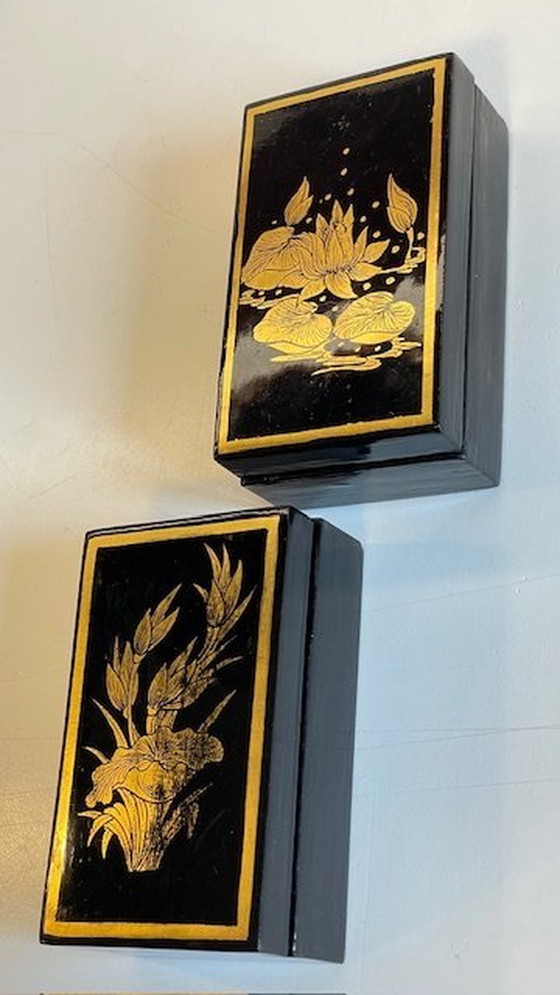 Image 1 of Vintage Lacquered And Gilded Wooden Boxes