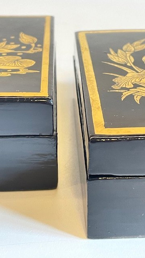 Image 1 of Vintage Lacquered And Gilded Wooden Boxes