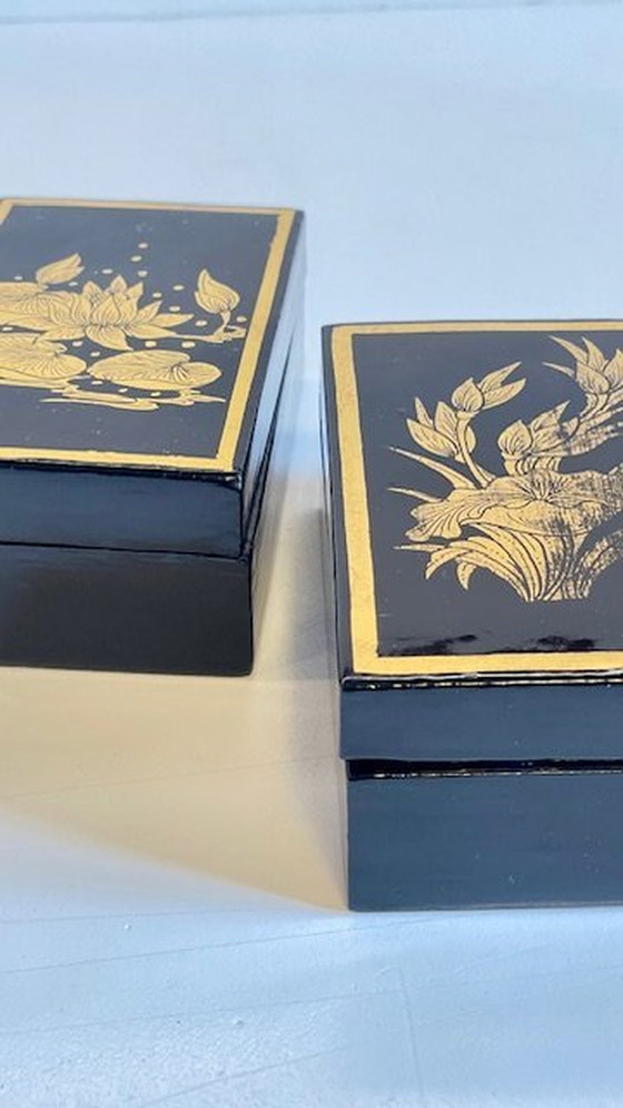 Image 1 of Vintage Lacquered And Gilded Wooden Boxes