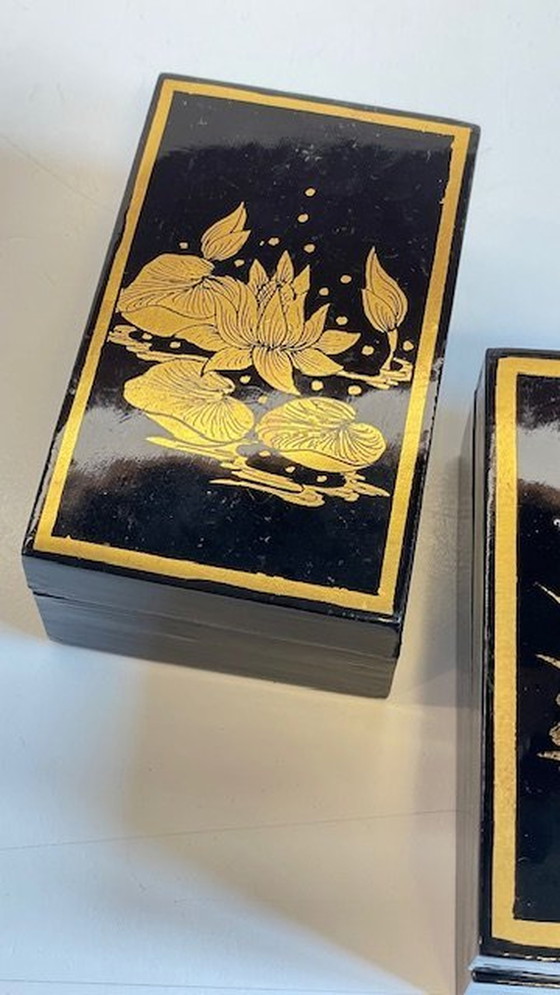 Image 1 of Vintage Lacquered And Gilded Wooden Boxes