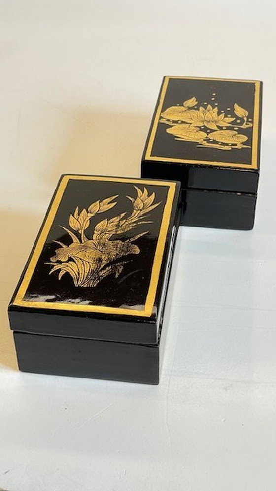 Image 1 of Vintage Lacquered And Gilded Wooden Boxes