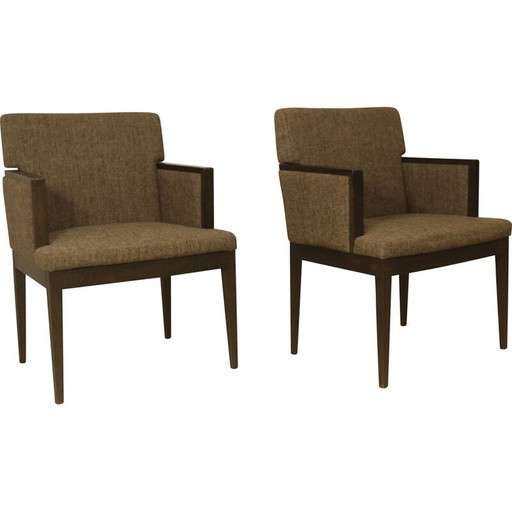 Pair of vintage cube armchairs in brown mottled fabric, 1960