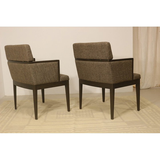 Image 1 of Pair of vintage cube armchairs in brown mottled fabric, 1960