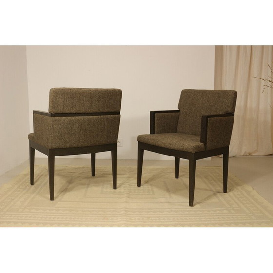 Image 1 of Pair of vintage cube armchairs in brown mottled fabric, 1960