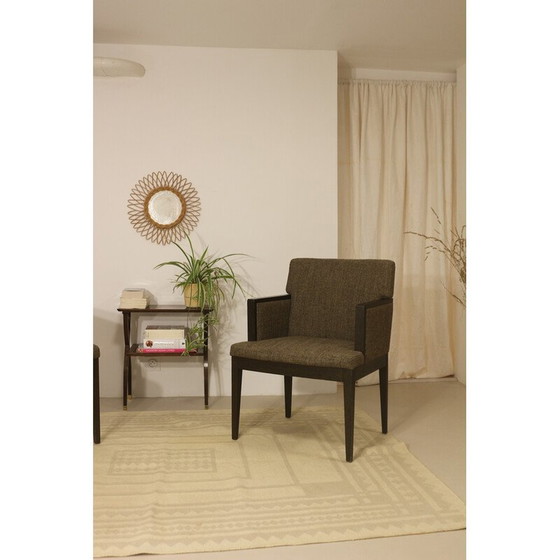 Image 1 of Pair of vintage cube armchairs in brown mottled fabric, 1960