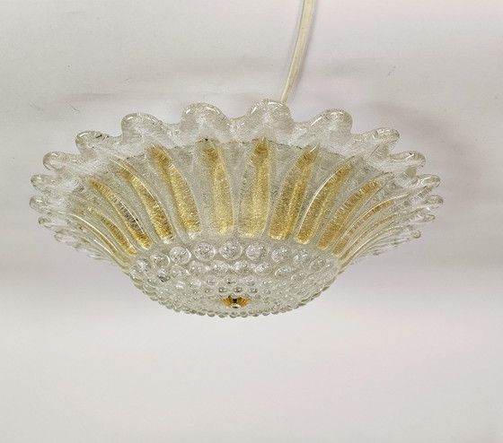 Image 1 of Murano - Xl Ceiling Light - Glass With Enclosed Gold Particles - Italy - 80'S