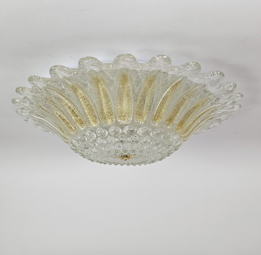 Murano - Xl Ceiling Light - Glass With Enclosed Gold Particles - Italy - 80'S