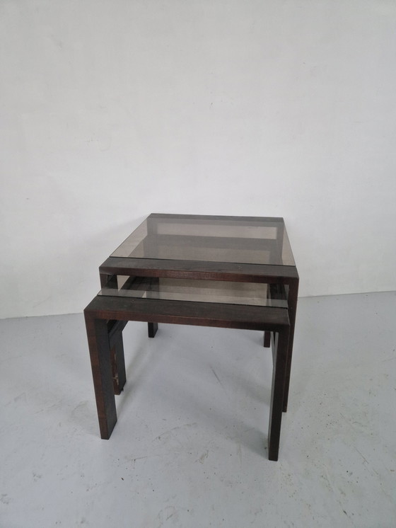 Image 1 of 2 tavolini vintage impilabili con vetro fumé