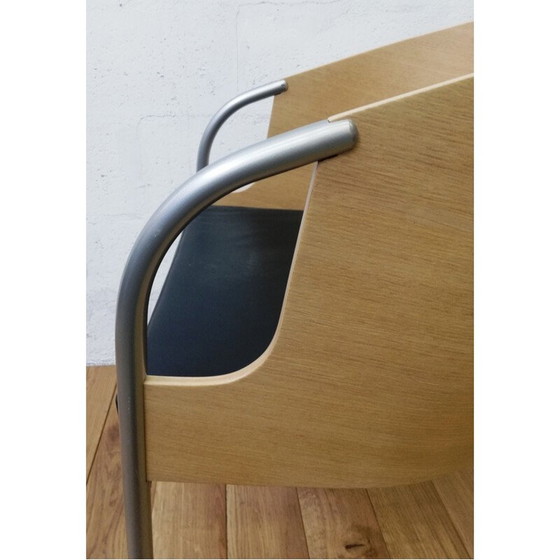 Image 1 of Poltrona vintage Calligaris in legno chiaro e pelle nera, Italia