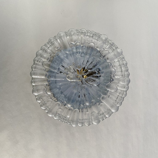 Large Round Molded Glass Ceiling Light Wall Sconce Reeds 1970s 1980s Seventies Eighties Antique Light Fixture Transparent