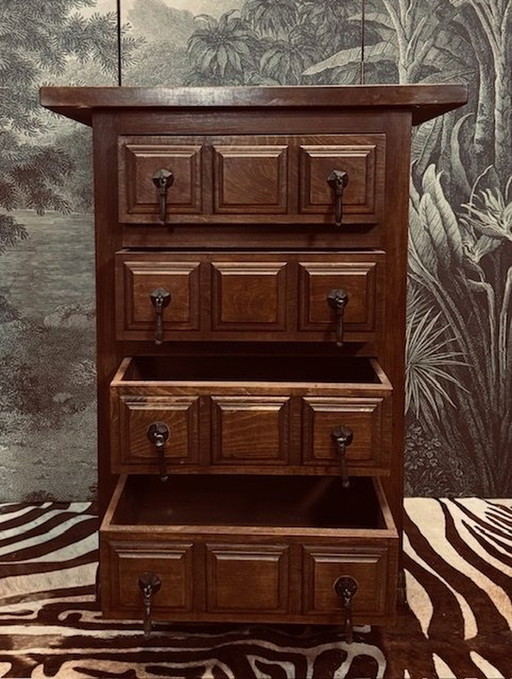 Spanish Oak Brutalist Cabinet Drawer Dresser