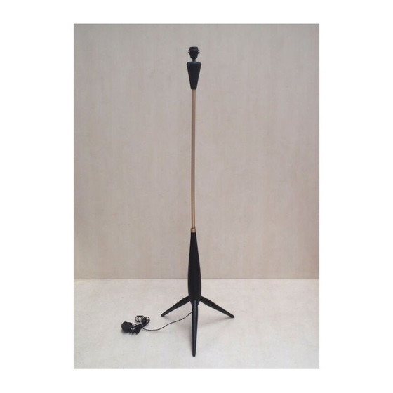 Image 1 of American vintage floor lamp in black lacquered wood, 1950-1960
