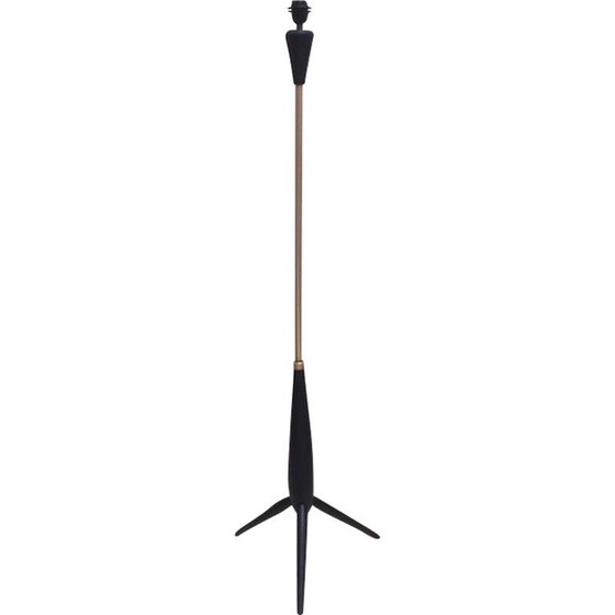 Image 1 of American vintage floor lamp in black lacquered wood, 1950-1960