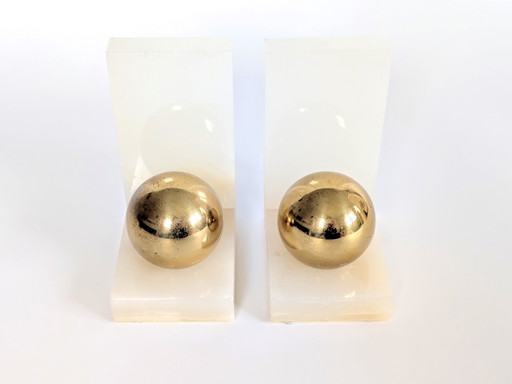 Onyx Brass Bookends | Modernist Orbs | Art Deco Germany