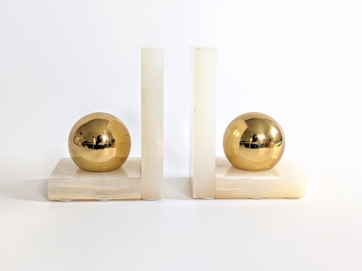 Onyx Brass Bookends | Modernist Orbs | Art Deco Germany