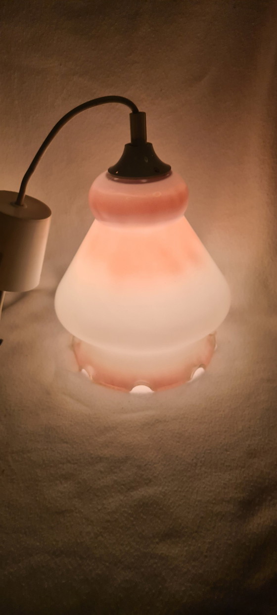 Image 1 of French glass lamp flower shape pink Domec