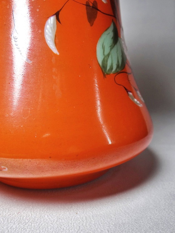 Image 1 of Large Hand-Painted And Enameled Opaline Crystal Vase Attributed To Baccarat 19th Century